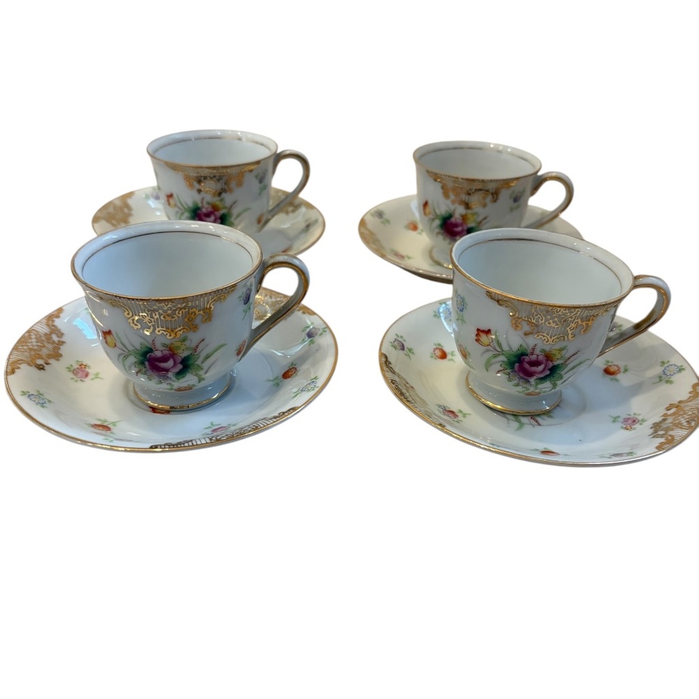 Vintage Set of 4 Demitasse Expresso Cups & Saucers Occupied Japan